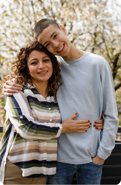 Hugging Mom and Son