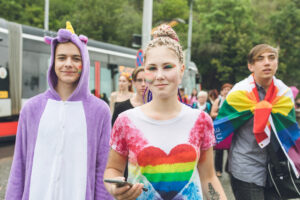 lgbtq teens in rainbow colors