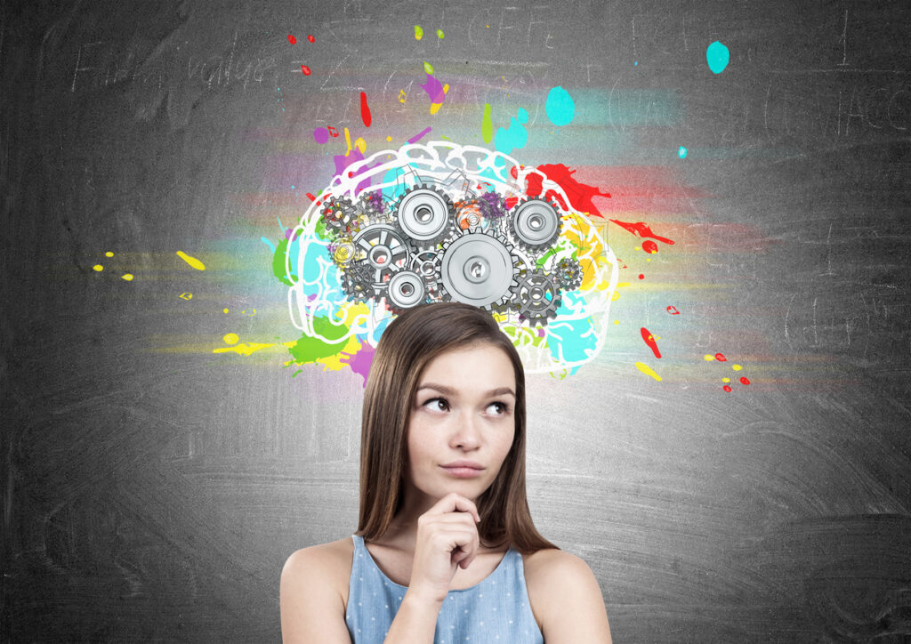 teen girl thinking brain image above head